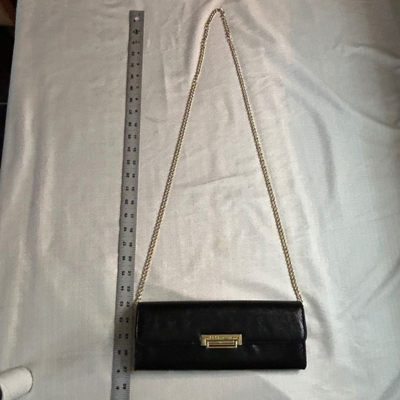 BCBGeneration Black Patent Leather Clutch Chain Shoulder Purse Evening Bag - Picture 9 of 10